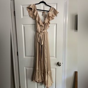 Show Me Your MuMu Samantha Ruffle Wrap Dress. Champagne Luxe Satin. 2X